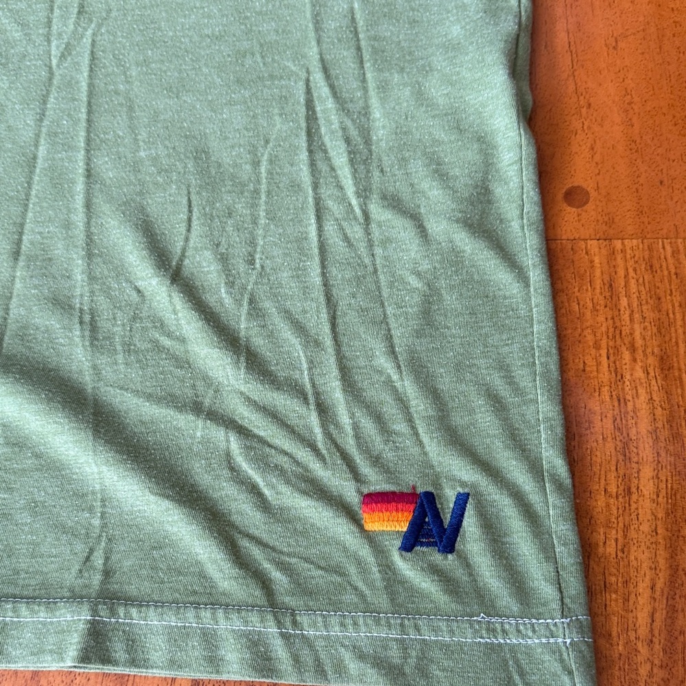 Aviator Nation Sage Green Logo Tee with Retro Stripes - Picture 2 of 5